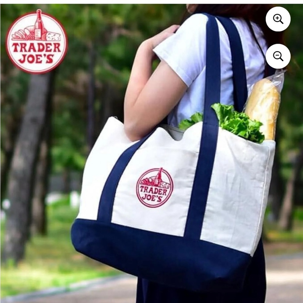 Trader Joe's Large Heavy Duty Canvas Tote Bag - Navy & Cream - Picture 2 of 8